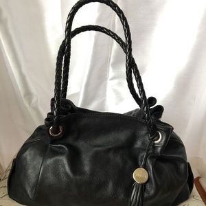 FURLA BLACK PEBBLED LEATHER HANDBAG PURSE